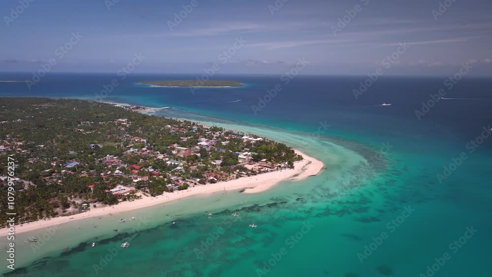 Panorama Of Coastal Town With Wooden Boats In Bantayan Island, Visayan Sea, Philippines. Aerial Drone Shot Panorama Of Coastal Town With Wooden Boats In Bantayan Island, Visayan Sea, Philippines. Aerial Drone Shot