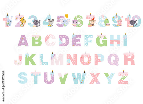 Happy bithday lettering. alphabet for children. Kids learning material