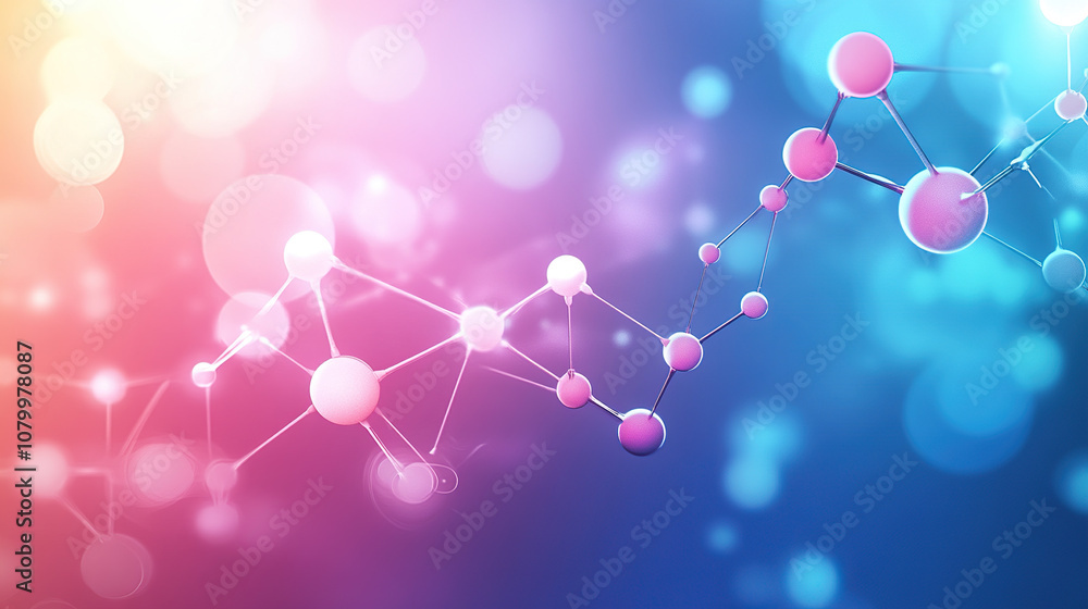 Abstract futuristic background with a glowing 3D model of a molecular structure in shades of dark blue and pink Abstract futuristic background with a glowing 3D model of a molecular structure in shades of dark blue and pink