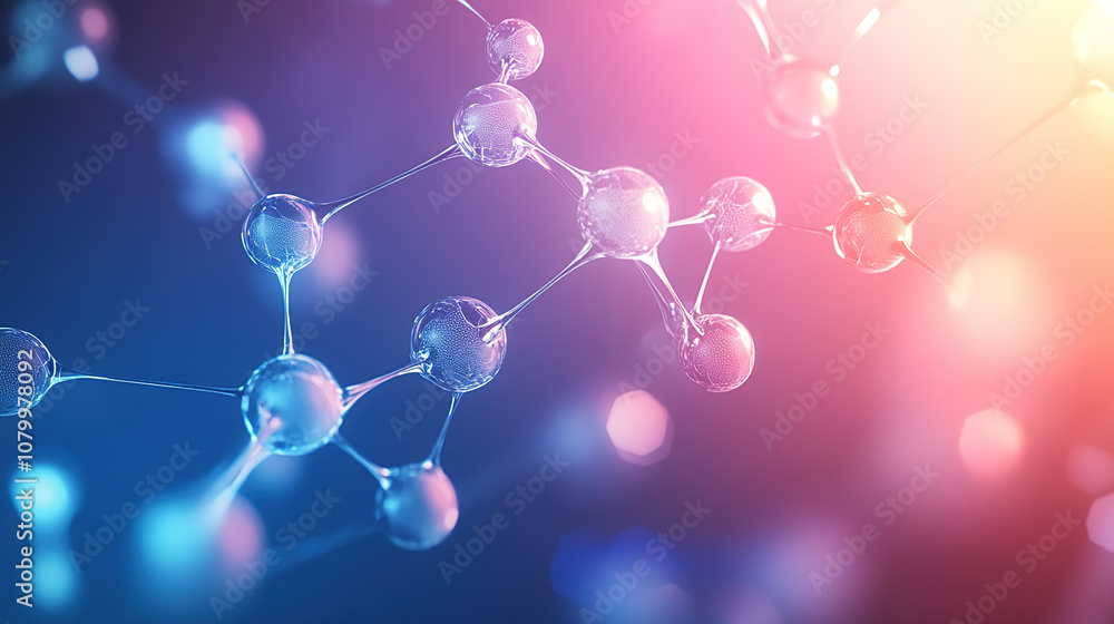 Abstract futuristic background with a glowing 3D model of a molecular structure in shades of dark blue and pink Abstract futuristic background with a glowing 3D model of a molecular structure in shades of dark blue and pink