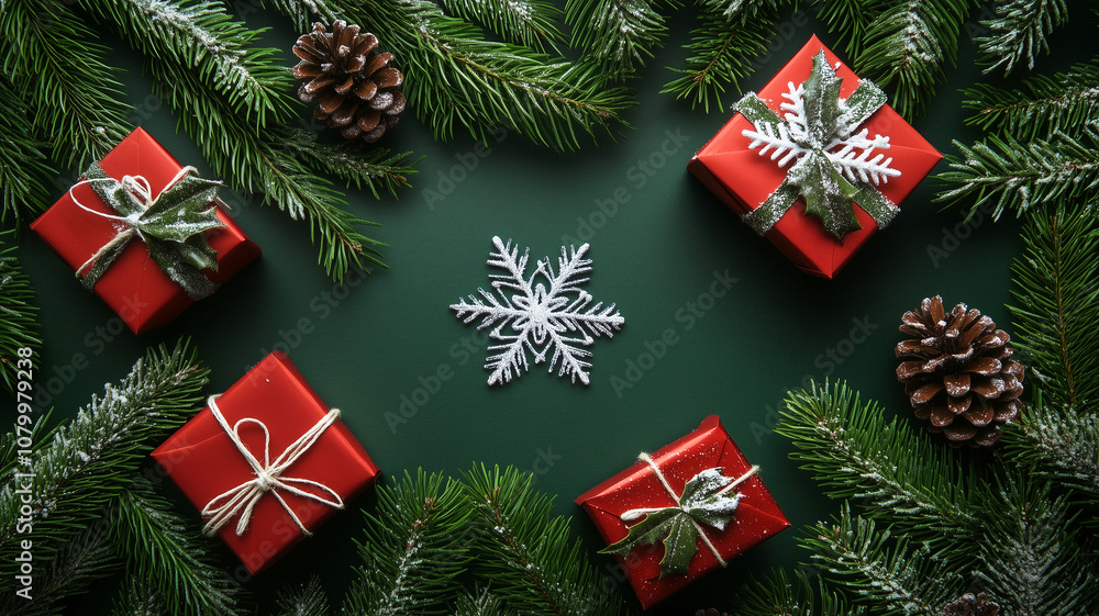 Christmas green background with fir branches and gift boxes. with copyspace. Christmas green background with fir branches and gift boxes. with copyspace.