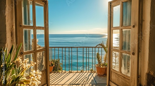 Open Doors Reveal a Breathtaking Ocean View from a Balcony