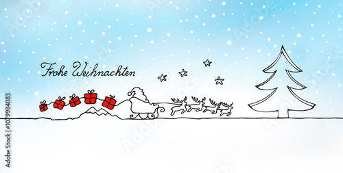 Weihnachtsmann mit Schlitten und Geschenke