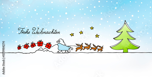 Weihnachtsmann mit Schlitten und Geschenke
