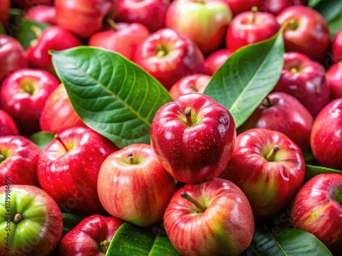 Fresh Rose Apple Background with High Depth of Field - Vibrant Fruit, Tropical, Fresh Produce, Nature, Organic, Healthy Lifestyle, Colorful, Exotic, Gardening, Harvest, Seasonal, Close-Up.