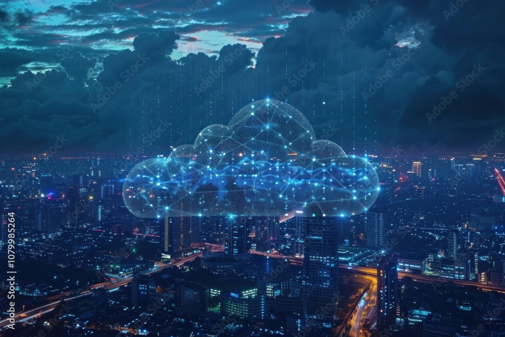 Obraz premium Cloud Computing Over Cityscape