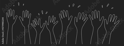 Doodle sketch hands up gestures comic icons silhouettes vector set. Group of line art fun comic hands in the air. Voting or happy congratulation audience recognition symbols.