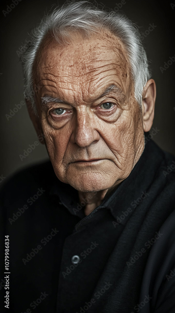 A portrait of an elderly man with serious expression A portrait of an elderly man with serious expression
