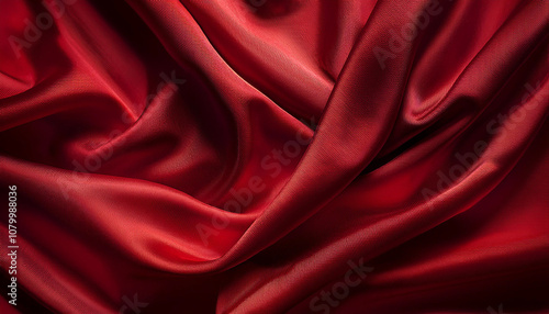 Red dark fabric texture empty space mockup waves background, valentines day concept, copy space.