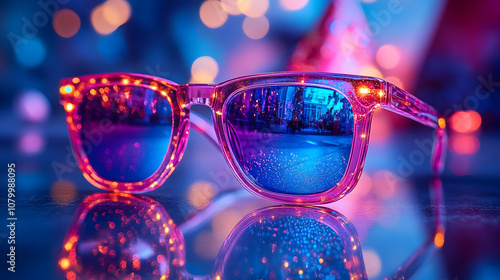 Sunglasses Reflection with Bokeh Lights - Illustration