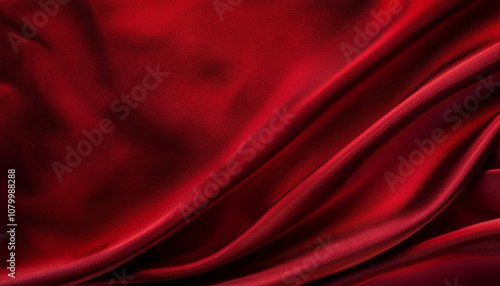 Red dark fabric texture empty space mockup waves background, valentines day concept, copy space.