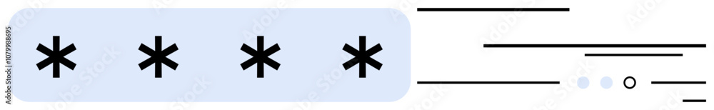 Fototapeta premium A password input field filled with asterisks, accompanied by progress indicators and lines. Ideal for apps, login screens, security tutorials, data protection, UI design, web development, education