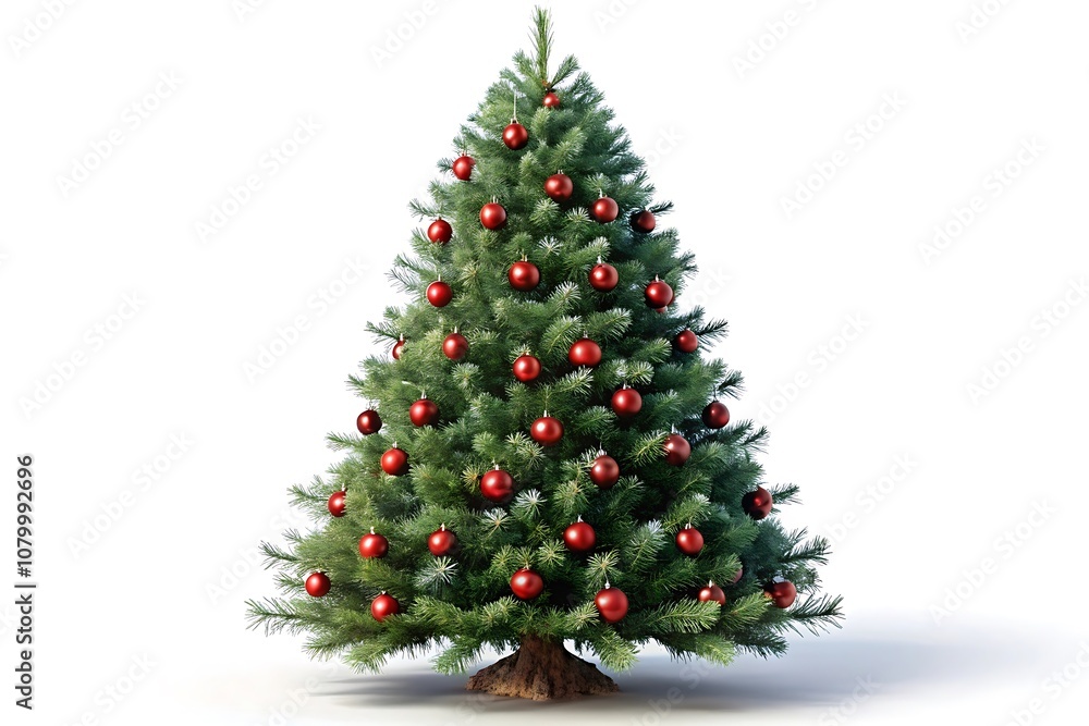 Fototapeta premium Christmas Tree Minimalist Art. Festive Tree White Background. Holiday Tree Isolated Image.