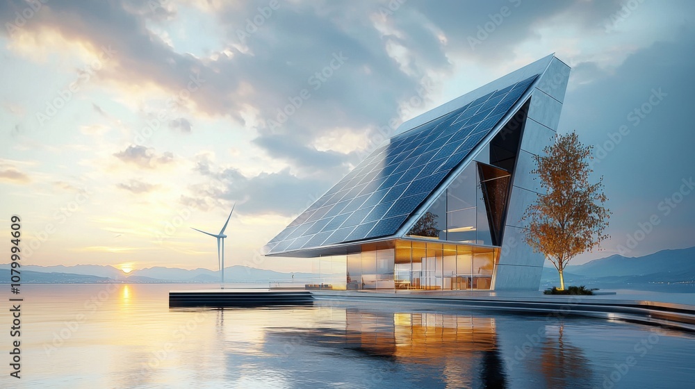 Obraz premium Modern Eco-Friendly House by the Water