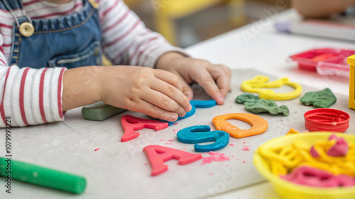 Child playing with colorful clay	