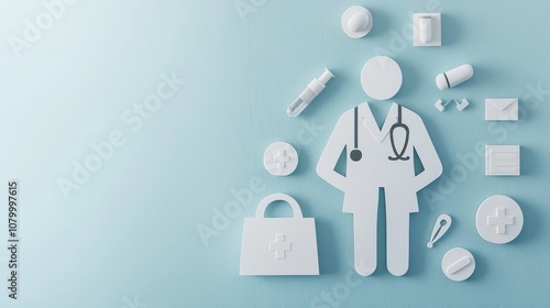 Create a unique line icon of a doctor in paper cut style for healthcare and medical design projects photo