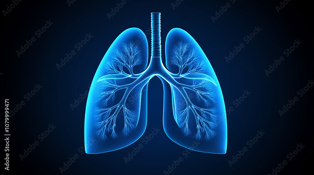 3D illustration of human lungs with detailed bronchi and alveoli on a blue background. 3D illustration of human lungs with detailed bronchi and alveoli on a blue background.