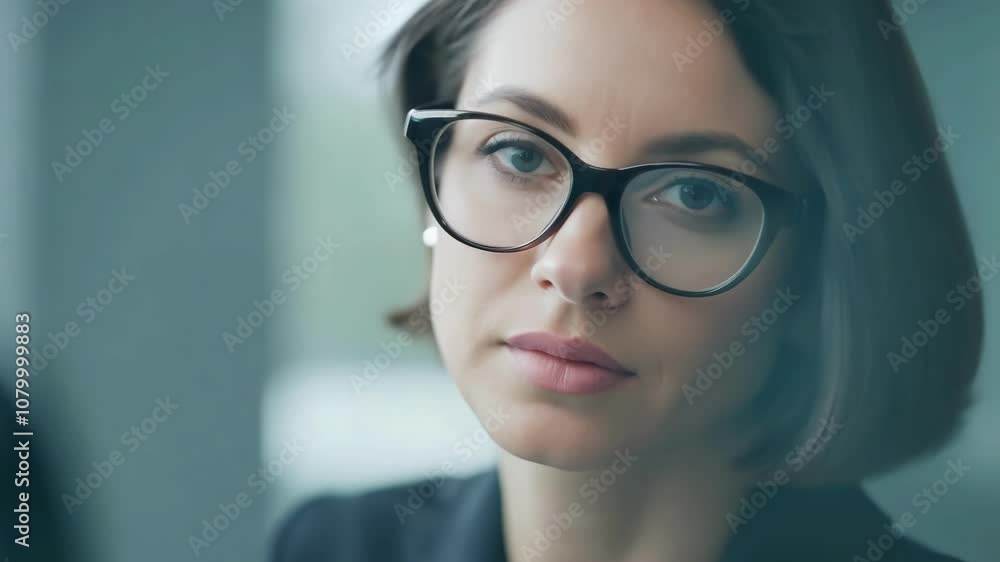 Close-up of a thoughtful woman wearing glasses, exuding a contemplative expression. Ideal for themes of introspection and focus. Close-up of a thoughtful woman wearing glasses, exuding a contemplative expression. Ideal for themes of introspection and focus.
