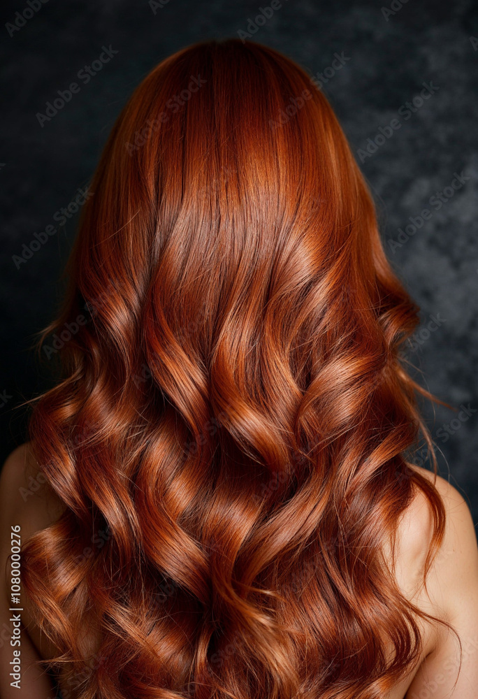 Fototapeta premium Close-up of wavy auburn hair, showcasing texture and color contrast.
