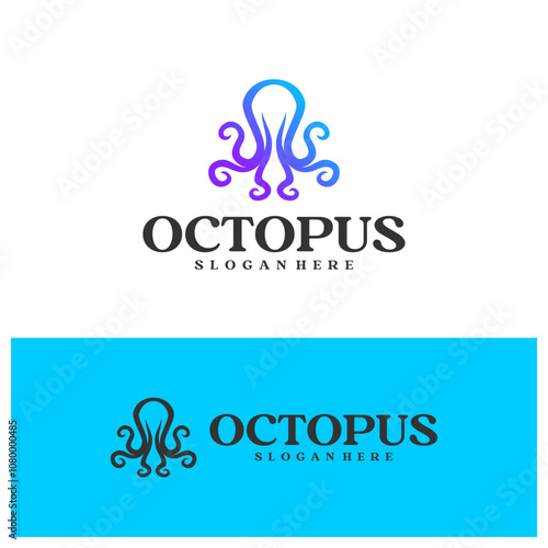 Octopus logo vector illustration. Simple Octopus logo design concept template photo