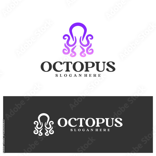 Octopus logo vector illustration. Simple Octopus logo design concept template photo