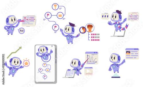 Wallpaper Mural Artificial intelligence robot character in school education concept flat vector illustrations set isolated on white.  Torontodigital.ca