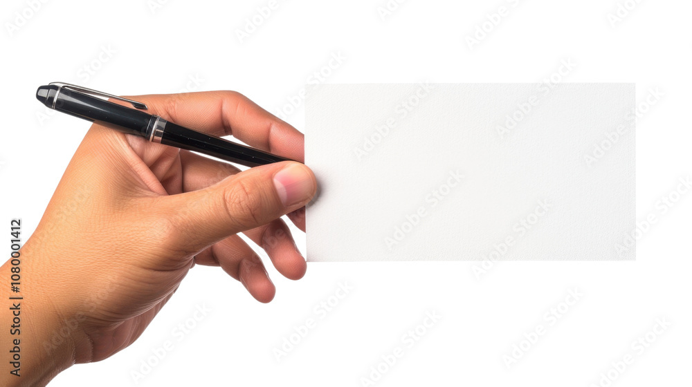 Hand holding a pen and clean note on white transparent background
Hand holding a pen and clean note on white transparent background