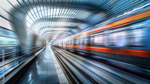 Fast Train Blurred Motion In Modern Subway