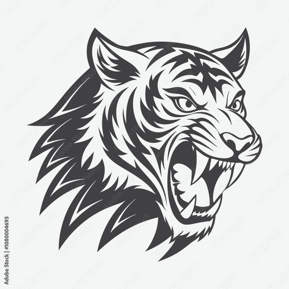 Fototapeta premium Tiger Head Silhouette Logo Vector Illustration Isolated on White Background for Branding and Design Projects