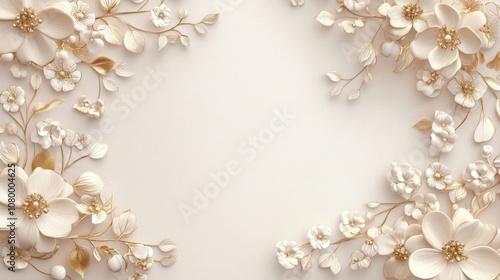 Elegant White Flowers with Golden Accents - Floral Background