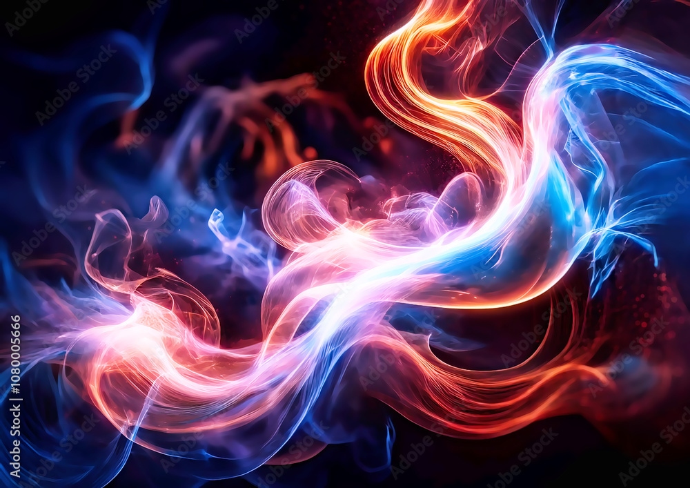 Obraz premium Abstract blue and red smoke on black background. Fantasy fractal texture. Digital art. 3D rendering.