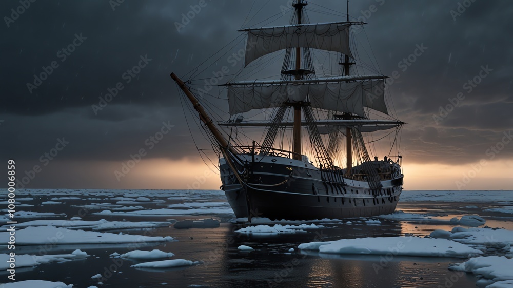 Fototapeta premium a ship in the water with the words ship on the bottom.