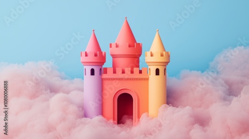 Obraz na płótnie Surreal colorful castle floating above clouds symbolizing fantastical world w salonie