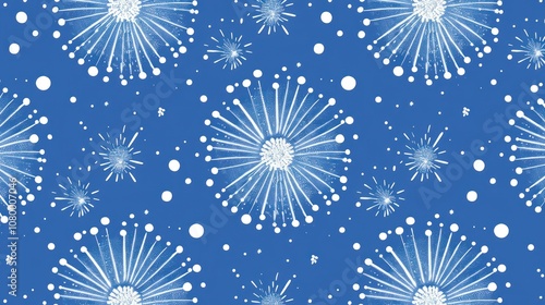 White Fireworks on Blue Background