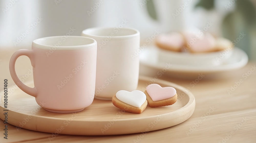 Charming Tea Setup for a Themed Day with Heart-Shaped Cookies in Soft Colors, Perfect for Celebrations or Afternoon Gatherings Charming Tea Setup for a Themed Day with Heart-Shaped Cookies in Soft Colors, Perfect for Celebrations or Afternoon Gatherings