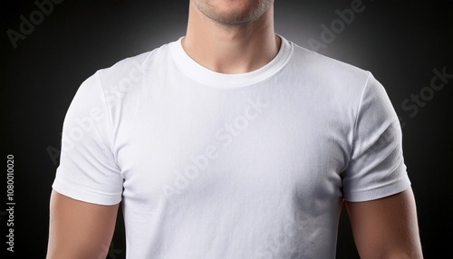 White T-shirt mockup. Cotton texture details. High quality photo isolated on black background. Studio background