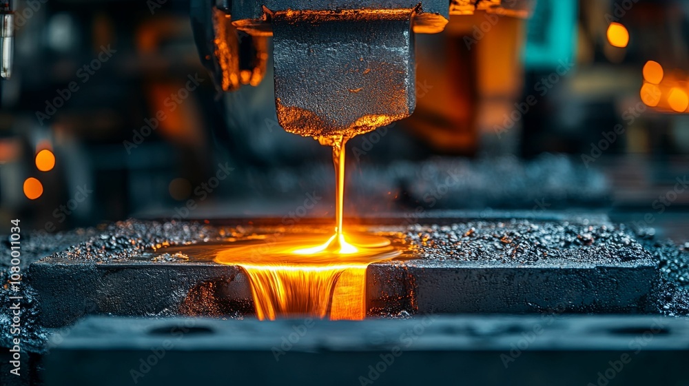 Molten Metal Pouring into a Mold in a Factory Setting Molten Metal Pouring into a Mold in a Factory Setting