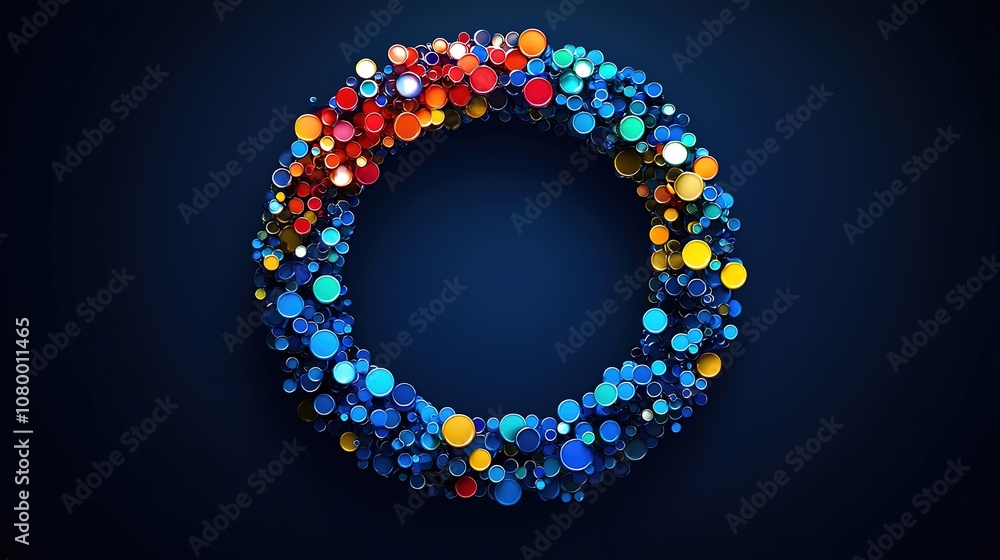 A vibrant circular design made of colorful dots on a dark blue background. Perfect for creative projects, presentations, and modern design inspiration. A vibrant circular design made of colorful dots on a dark blue background. Perfect for creative projects, presentations, and modern design inspiration.