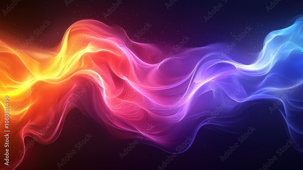 A vibrant abstract wave of colorful smoke-like trails flows seamlessly across a dark background, creating a dynamic and mesmerizing visual effect. A vibrant abstract wave of colorful smoke-like trails flows seamlessly across a dark background, creating a dynamic and mesmerizing visual effect.