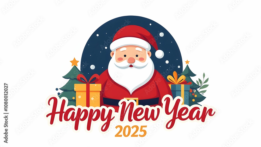Santa Claus Wishes Happy New Year 2025 with Gifts and Festive Trees Santa Claus Wishes Happy New Year 2025 with Gifts and Festive Trees