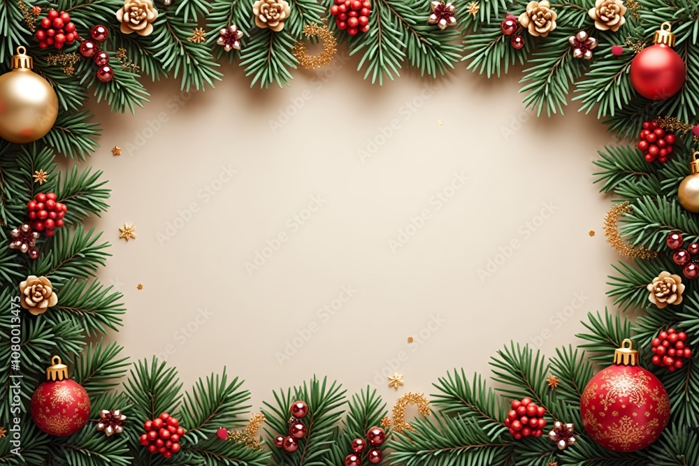 christmas frame with fir branches and decorations christmas frame with fir branches and decorations