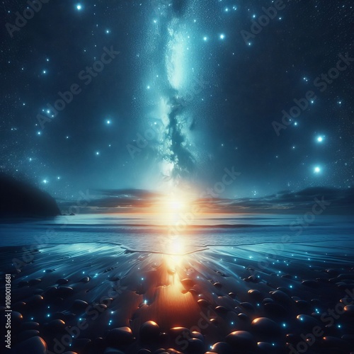 Luminogram of Starry Sky Over the Ocean A luminogram of a starry