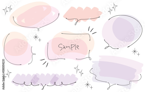 Pink and purple watercolor-style handwritten speech bubble