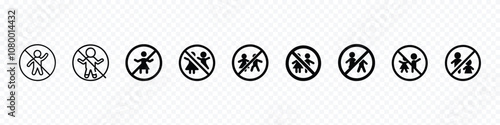 No children vector icon. STOP! Not for children. No children allowed signs, Safety Warning Prohibition for children, No children allowed