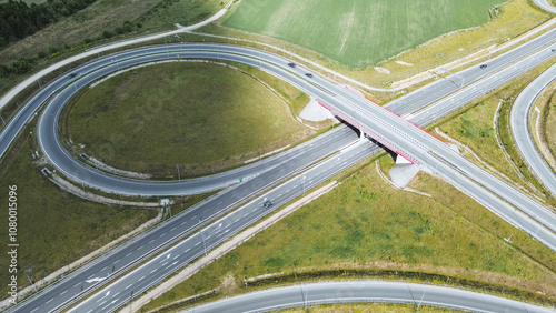 Aerial view of efficient rural highway junction in Europe