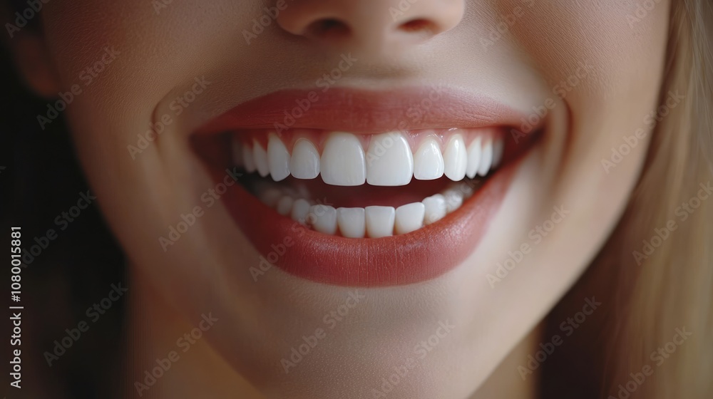 The smiling woman displays her gleaming dental implants, illustrating the successful results of her recent dental procedure in an advanced clinic The smiling woman displays her gleaming dental implants, illustrating the successful results of her recent dental procedure in an advanced clinic