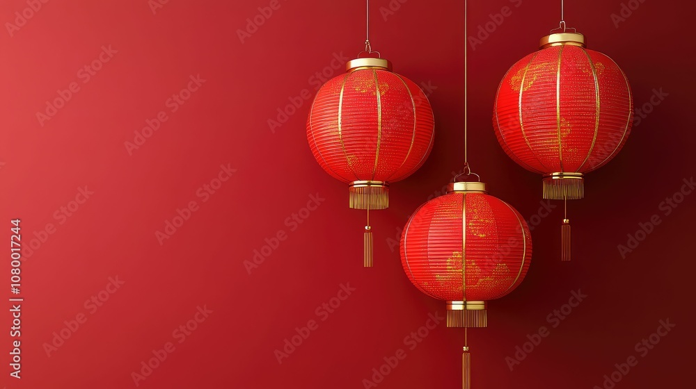 Chinese New Year lanterns with subtle gold accents, minimalist, 3D illustration, 3d illustration of Chinese new year banner with Chinese lantern. Chinese New Year lanterns with subtle gold accents, minimalist, 3D illustration, 3d illustration of Chinese new year banner with Chinese lantern.