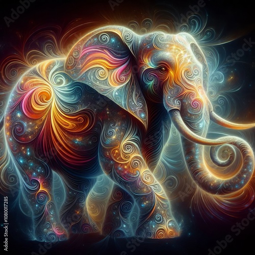 Mystical Elephant A majestic elephant adorned with swirling patt photo