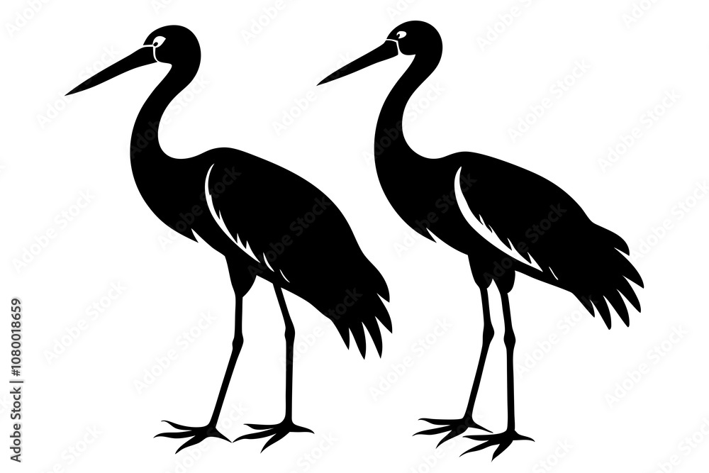 Obraz premium Stork bird silhouettes set.