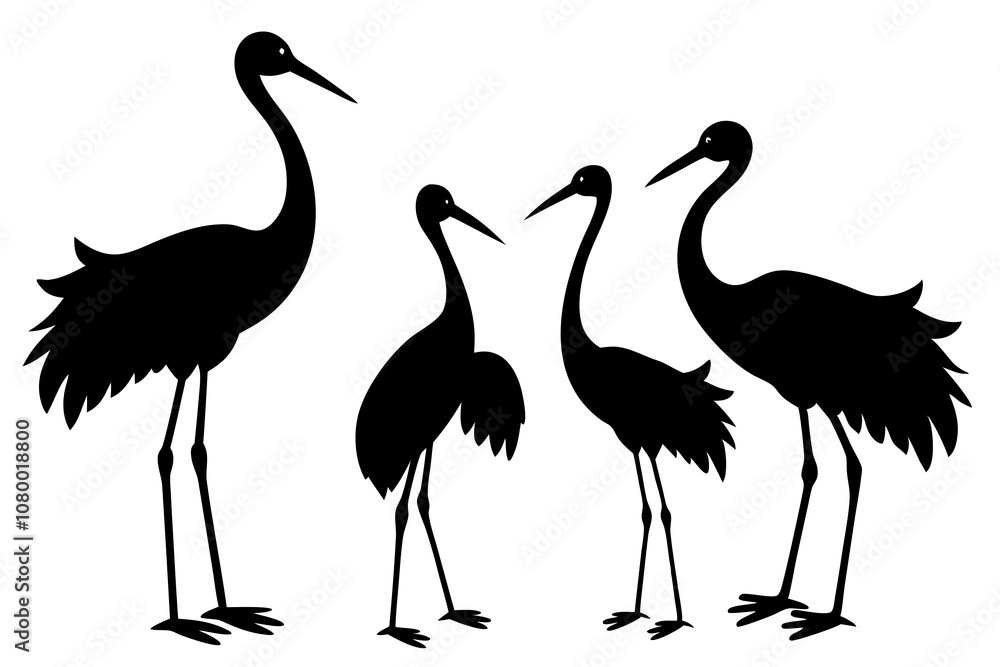 Obraz premium Stork bird silhouettes vector illustration on white background.